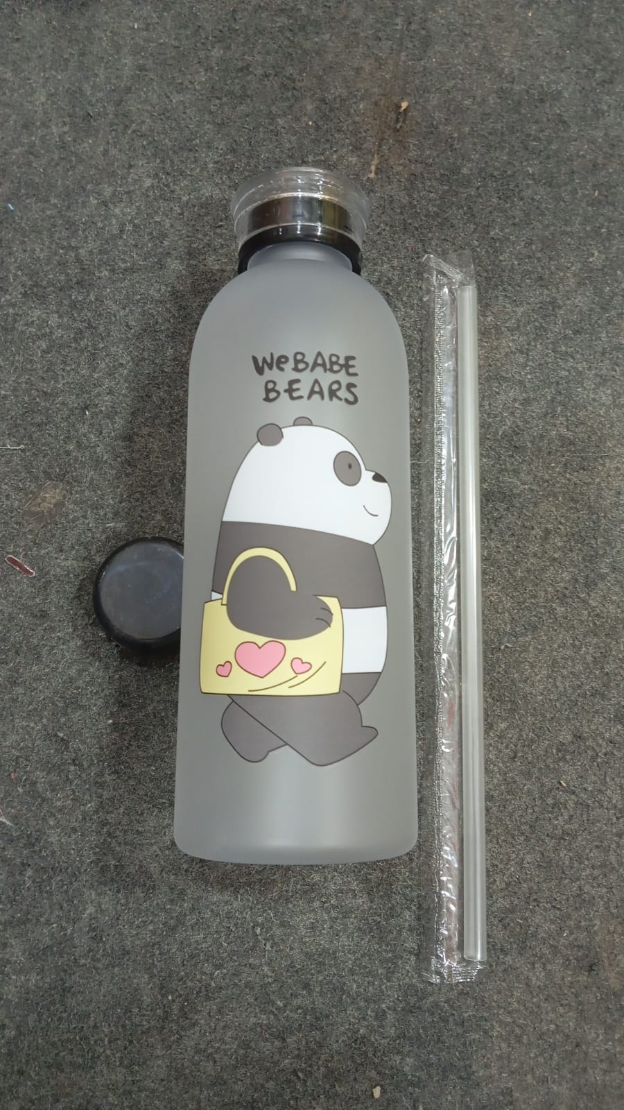 Cute Bare Bears Water Bottle 1000ml – Straw & Caps