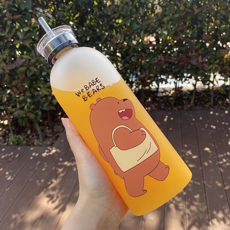 Cute Bare Bears Water Bottle 1000ml – Straw & Caps